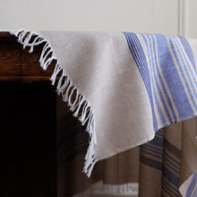 Load image into Gallery viewer, Wheat with Blue Stripes Tablecloth
