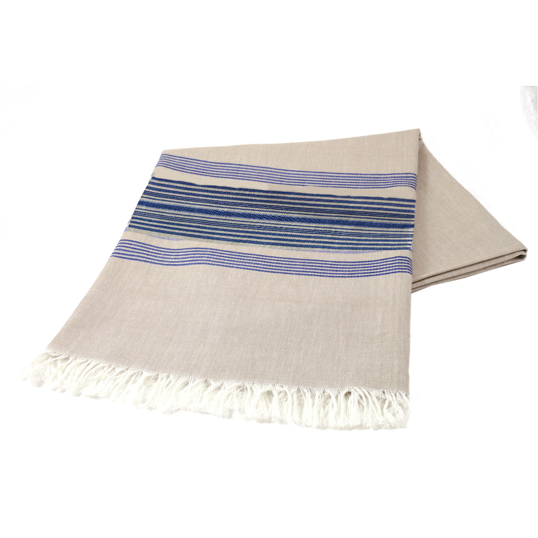 Wheat and Blue Solid Stripe Tablecloth